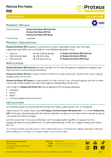 Product Data Sheet - Proteus Pro-Therm PIR