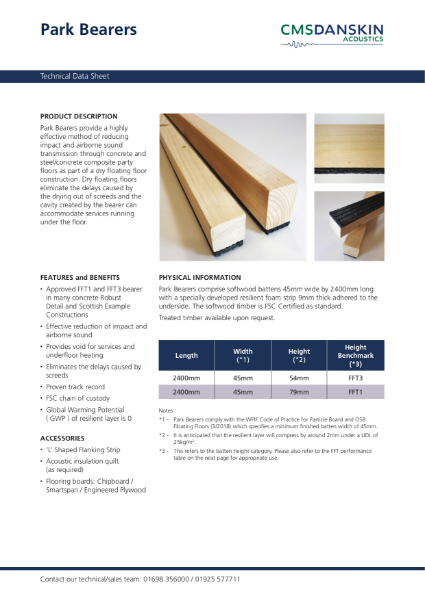 CMSDA Park Bearers Technical Data Sheet Issue 4 2023