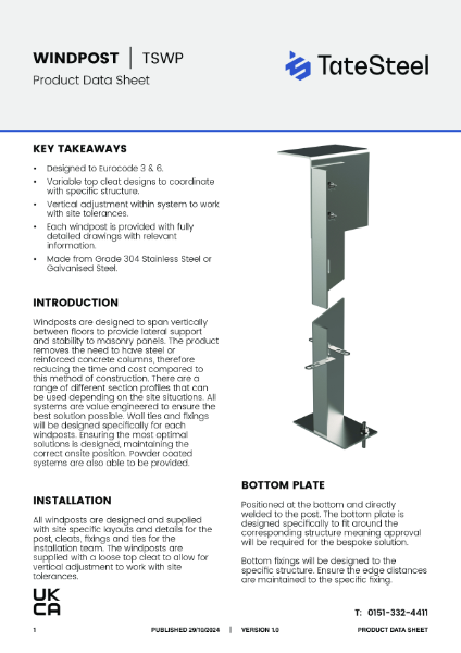 Tate Steel - Windpost Data Sheet - V1