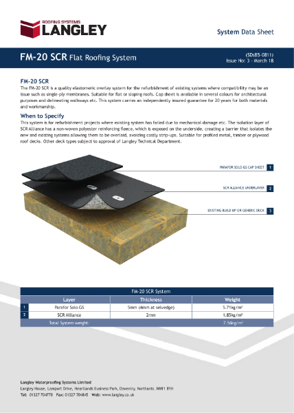 FM-20 SCR Flat Roofing System Data Sheet