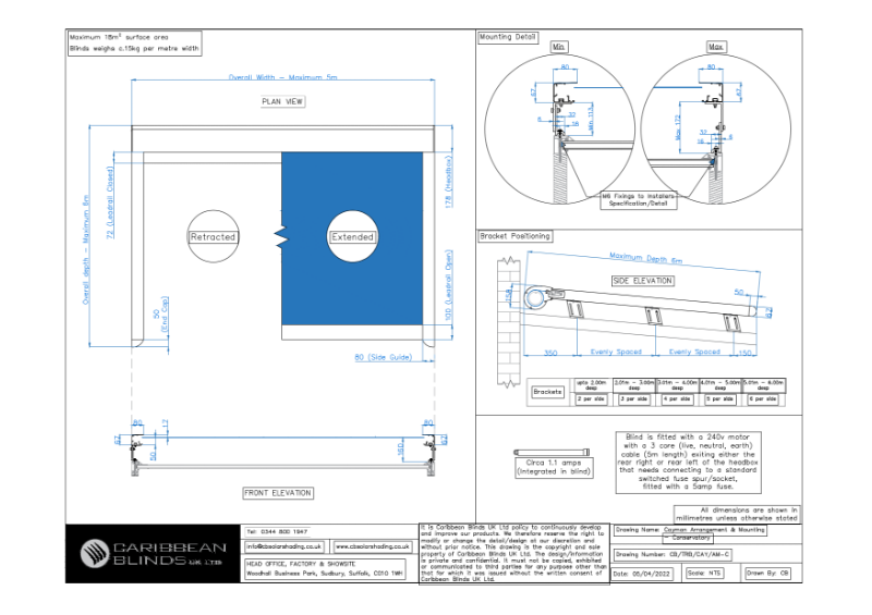 CB - Cayman Blind (Conservatory) | General Arrangement & Mounting | External Roof Blind