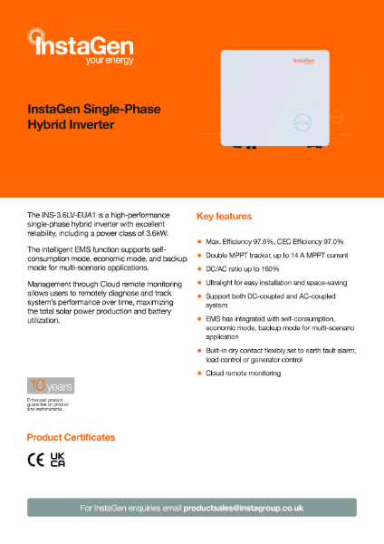 InstaGen Hybrid Inverter 3.6kW Data Sheet