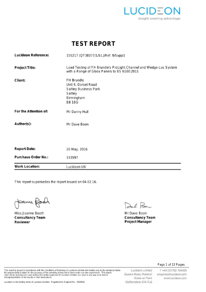 Test Report BS 6180 Aluminium Channel Slim - Base Fix