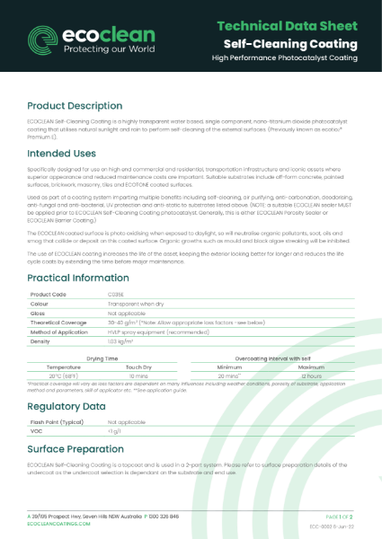 TDS - Self-Cleaning Coating