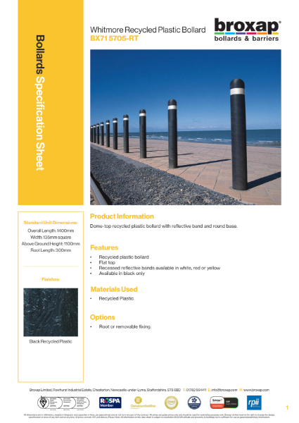 Whitmore Recycled Plastic Bollard Specification Sheet