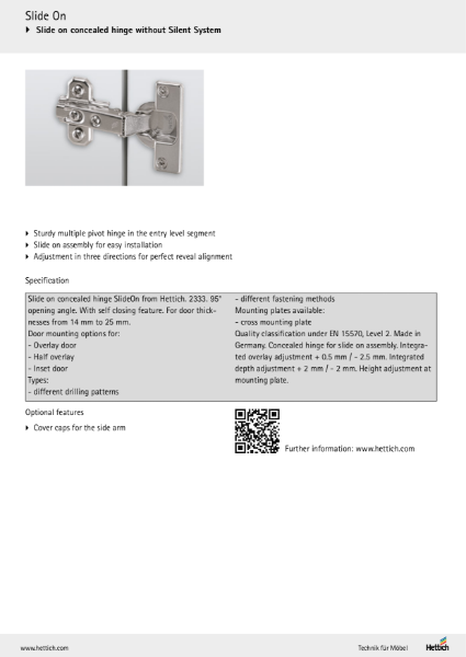 Product Catalogue - SlideOn Concealed Hinges