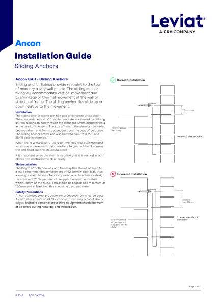 Leviat Ancon Sliding Anchors Installation Guide