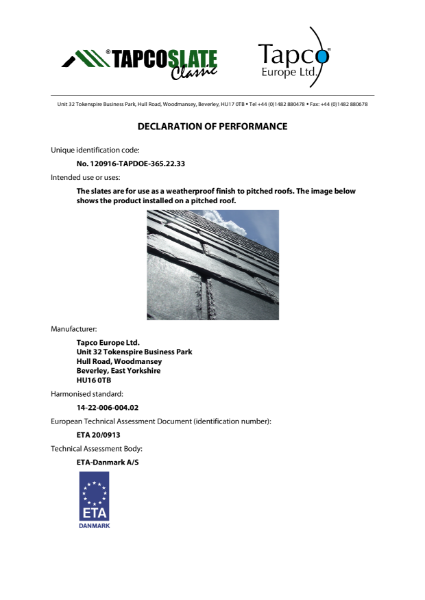 TapcoSlate Declaration of Performance (DoP)