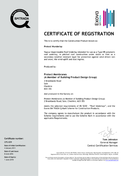 Protect Wunderlay Membrane Certificate