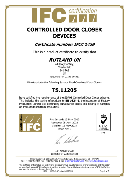 TS.11205 - BS EN 1634-1 Fire Test- IFC Certificate