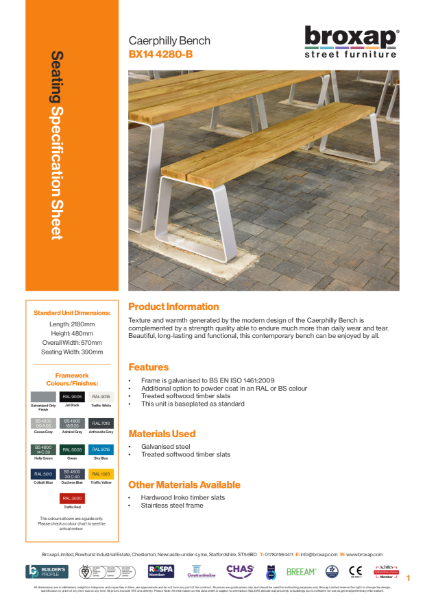 Caerphilly Bench Specification Sheet