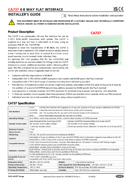 CA737 4-8 Way Flat Interface Installer's Guide.