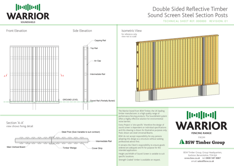 Warrior Technical Drawing - Double sided reflective sound screen