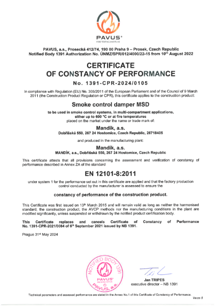 Certificate of constancy of performance