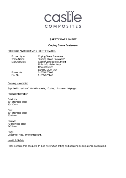 Cope stone - Fasteners - Data