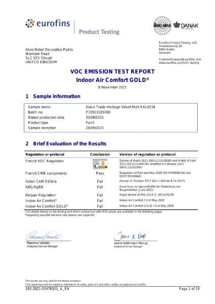 Indoor Air Comfort – Eurofins