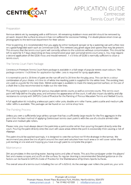 Centrecoat Centre-Court Premium Tennis Court Paint - Application Guide