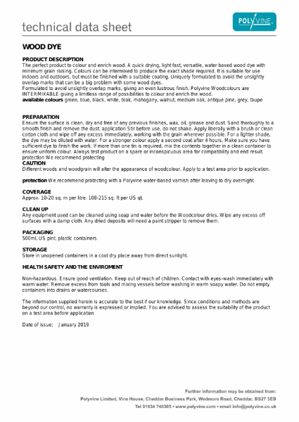 Wood Dye Technical Data Sheet