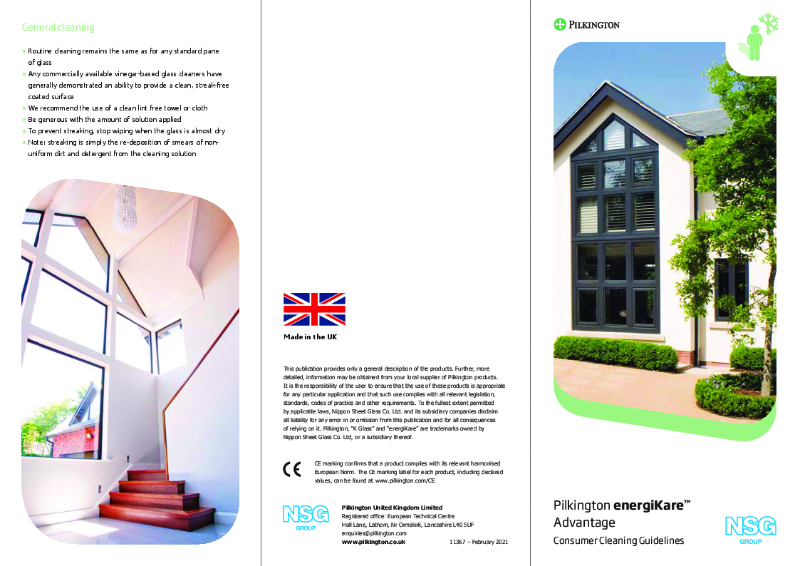 Pilkington energiKare™ Advantage Consumer Cleaning Leaflet