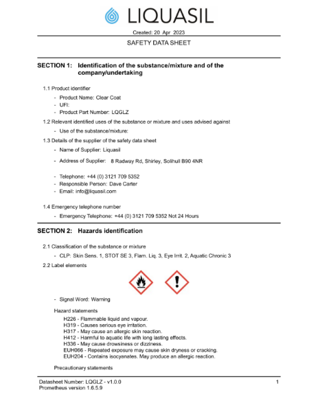 GlazeProtect MSDS