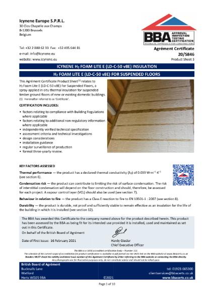 H2Foam Lite E Suspended Floors - BBA Certificate