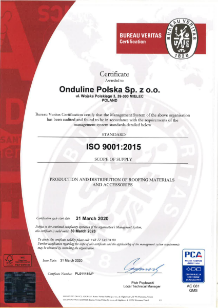 ISO 9001 - Onduline Sheets