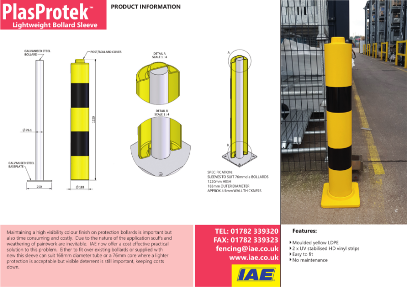 IAE PlasProtek Bollard Specification Sheet