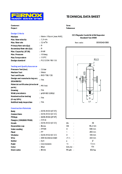 33006242 Magn Combi STD DN50 Datasheet