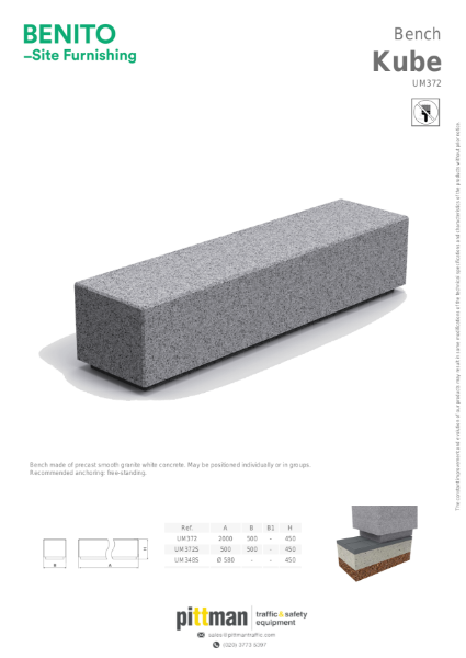 Benito Kube Concrete Bench Data Sheet
