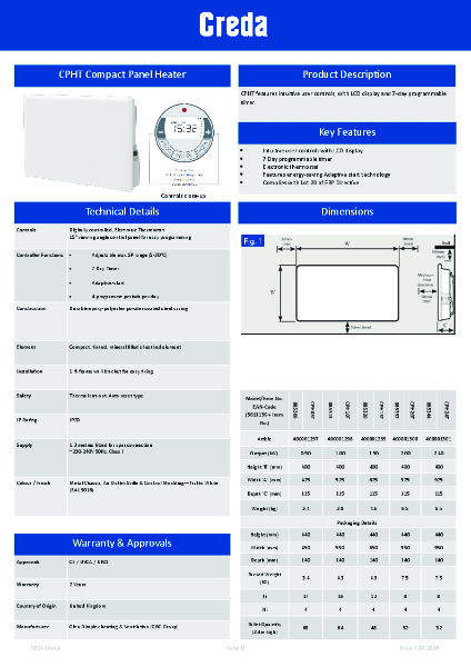 Creda CPHT Spec Sheet - Issue D