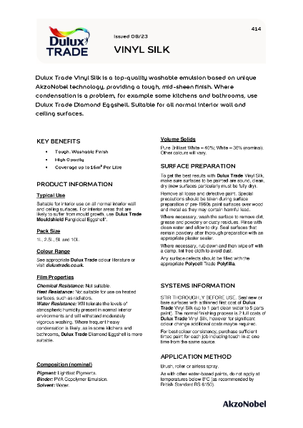 Dulux Trade Vinyl Silk TDS