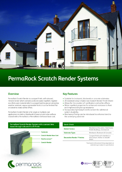 PermaRend Scratch Render System (self-coloured, mineral render finished flat or tooled to create ashlar effect)