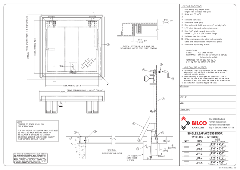SUBMITTAL DRAWINGS Fire Rated Floor Door
