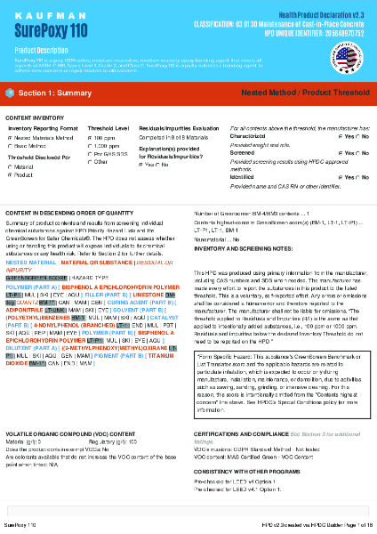 SurePoxy 110 Health Product Declaration