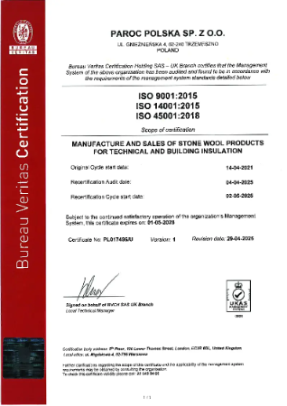 PAROC Manufacture and Sales of Stone Wool Products for Technical and Building Insulation