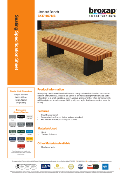 Litchard Bench Specification Sheet