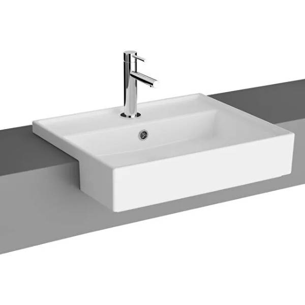 7412B003-0001- Archiplan semi-recessed washbasin, 60x46cm, White, 1 tap hole with overflow hole - Washbasin
