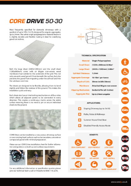 CORE DRIVE 50 30 Gravel Stabiliser Specification Sheet