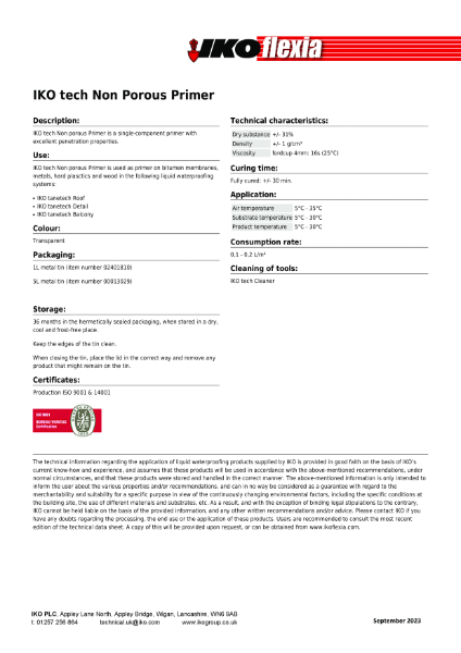 Technical Data Sheet (TDS) - IKO tech Non-Porous Primer