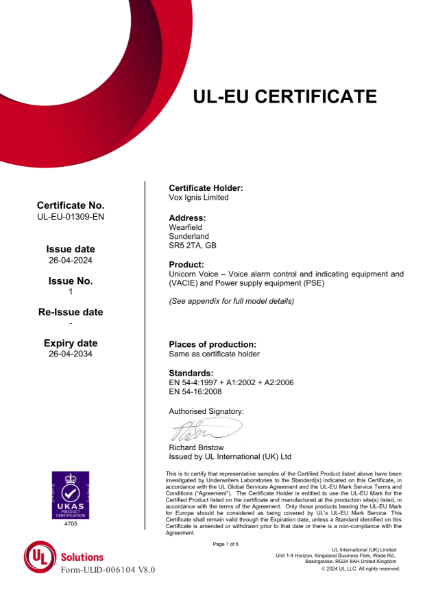 UL-EU Certificate UL-EU-01309-EN