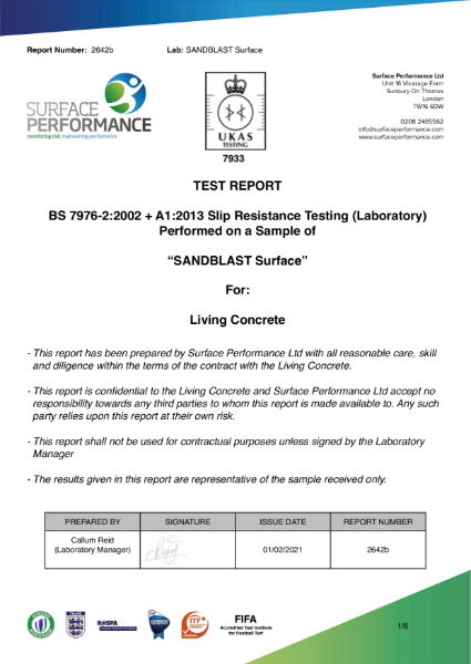 2642b - Living Concrete - Slip Resistance Report - SANDBLAST FINISH