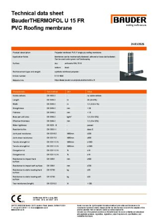 BauderTHERMOFOL U 15 FR PVC Roofing membrane (Anthracite)