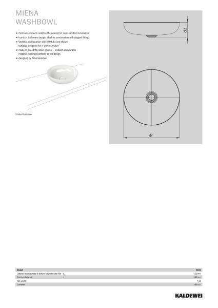 MIENA Wash Bowl Datasheet