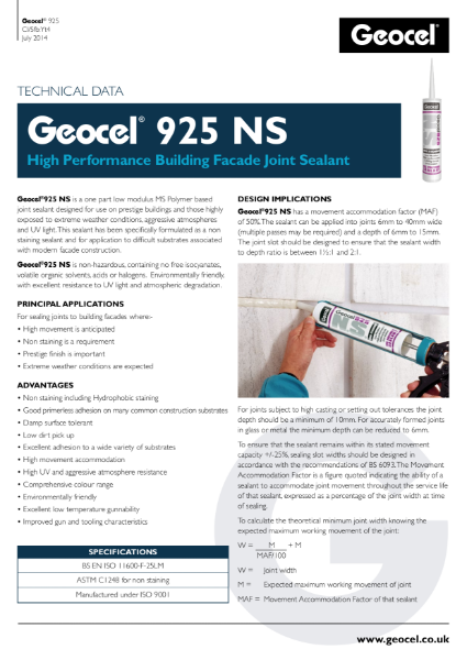 Geocel 925 NS NON STAINING High performance building facade joint sealant