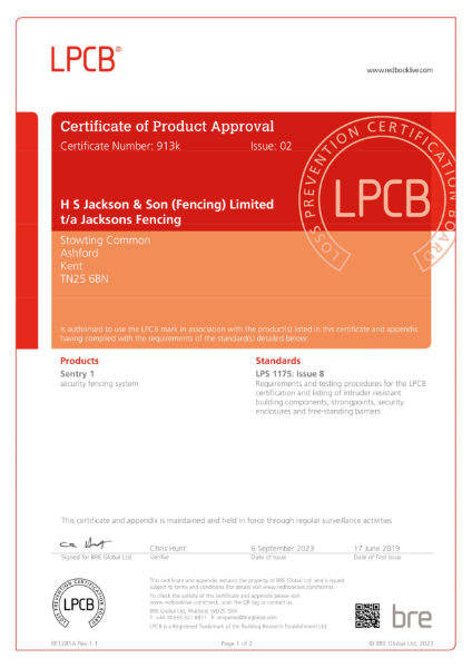 913k Loss Prevention Certification Board (LPCB): LPS 1175 - A1 (SR1)
