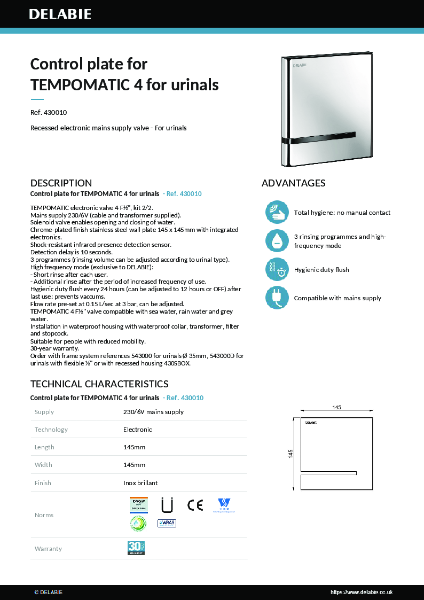 TEMPOMATIC 4 for Urinals 430010 data sheet