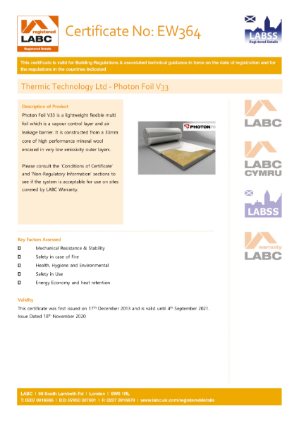 PhotonFoil (standard) LABC Registered