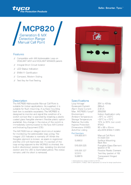 514.800.611 MCP820 Indoor Callpoint With Isolator