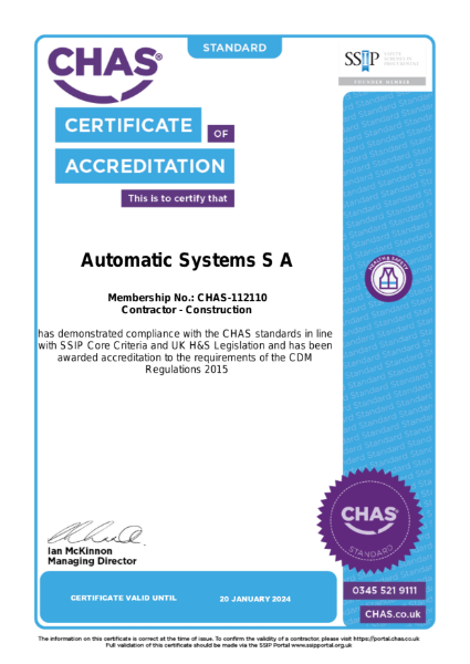 Certificate - Automatic Systems