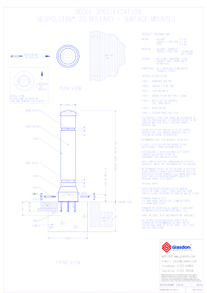 Neopolitan™ Guardsman 20 Bollard - Durapol® Model - Surface Mounted